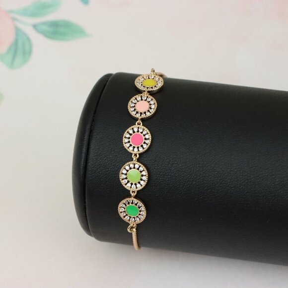 Rose Gold Adjustable Bracelet with Colorful CZ Disc Charms, XPAB0659 - Picture 9 of 12